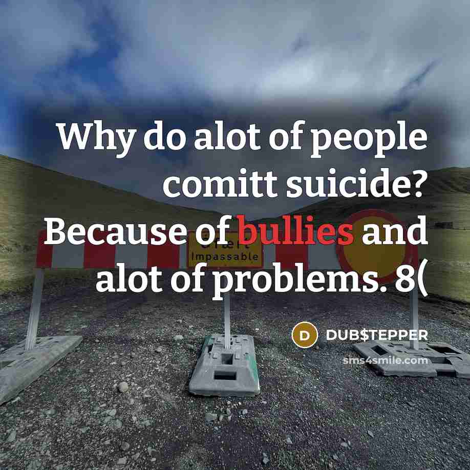 “Why do alot of people comitt suicide? Because of bullies and alot of problems. 8(” quote by DUB$TEPPER
