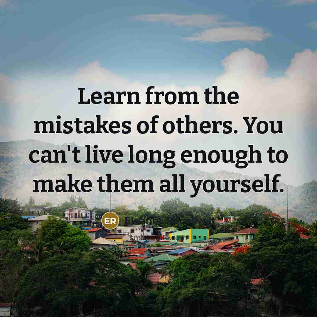 “Learn from the mistakes of others. You can't live long enough to make them all yourself.” quote by Eleanor Roosevelt