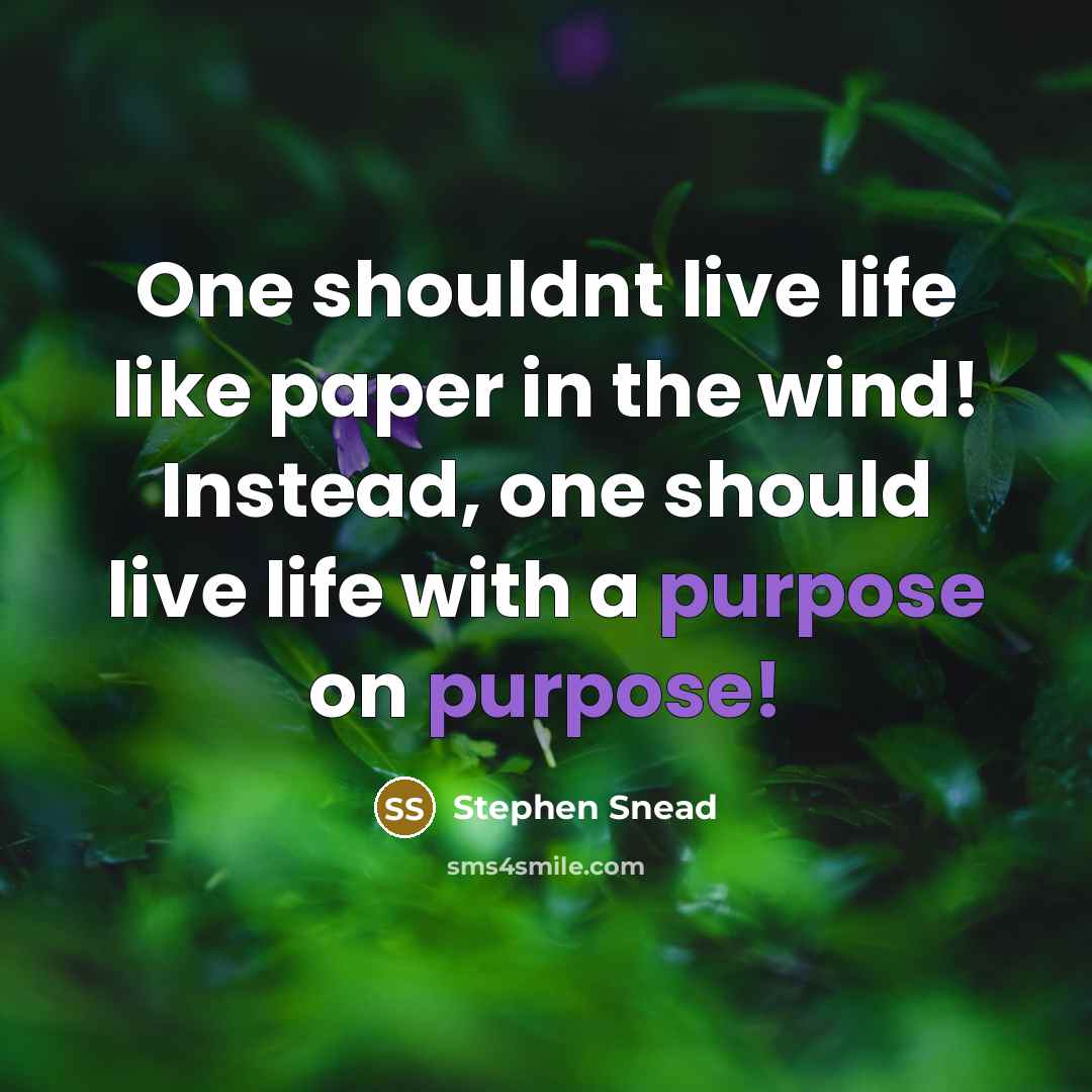 “One shouldnt live life like paper in the wind! Instead, one should live life with a purpose on purpose!” quote by Stephen Snead