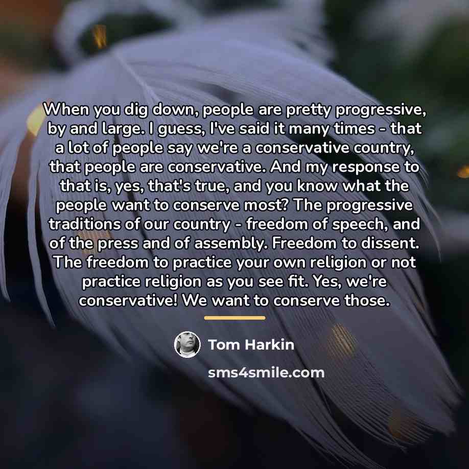 “When you dig down, people are pretty progressive, by and…” quote by Tom Harkin