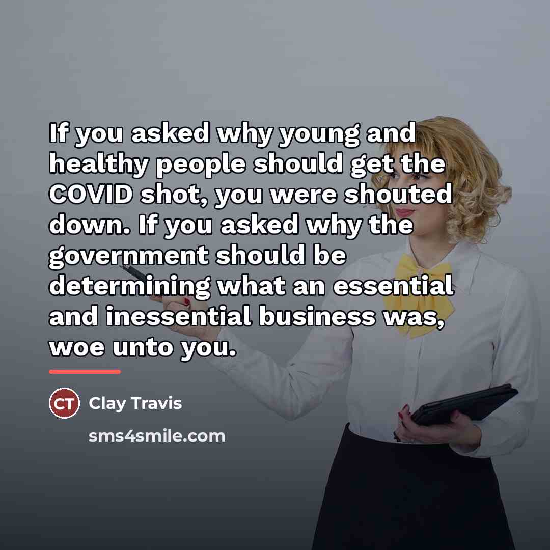 “If you asked why young and healthy people should get…” quote by Clay Travis