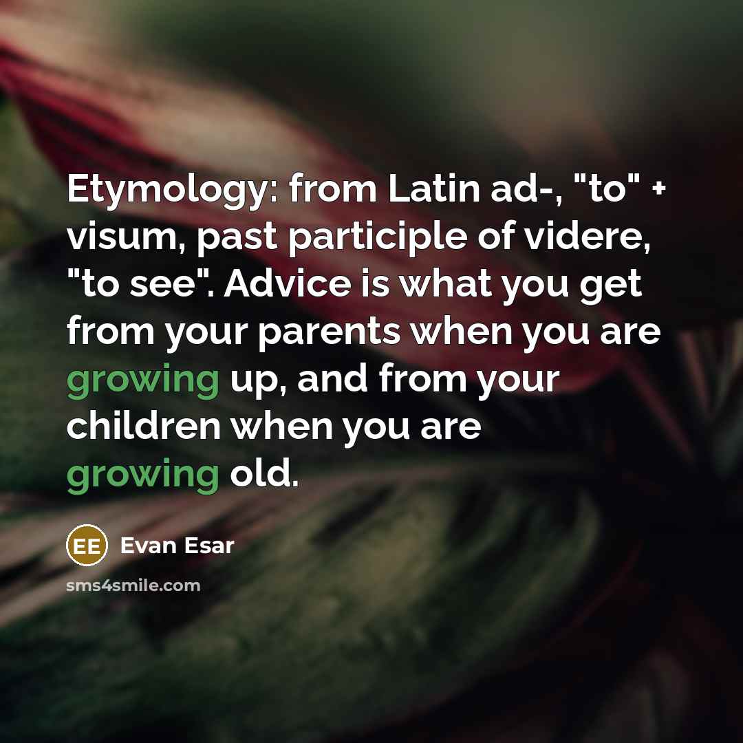 “Etymology: from Latin ad-, "to" + visum, past participle of…” quote by Evan Esar
