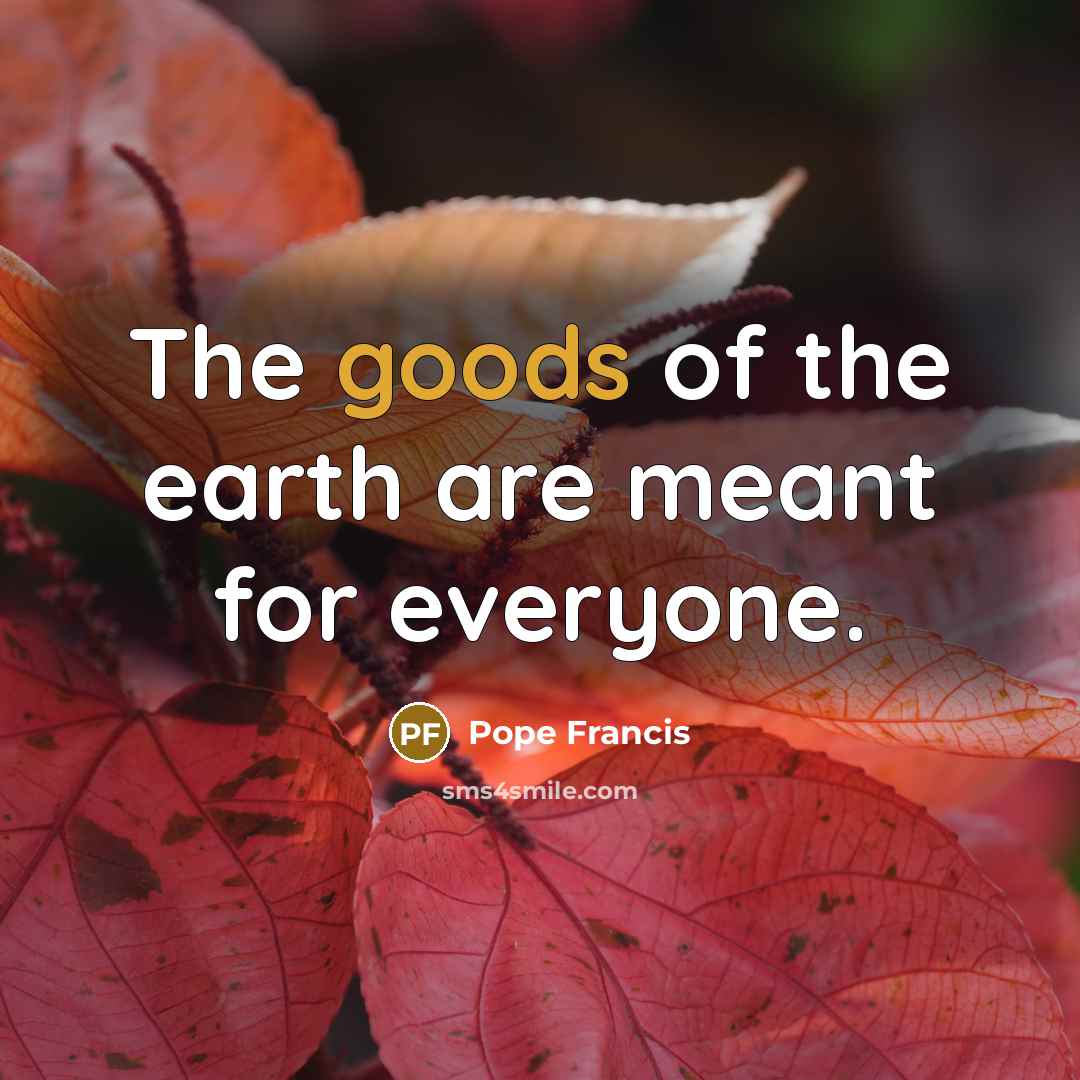 “The goods of the earth are meant for everyone.…” quote by Pope Francis