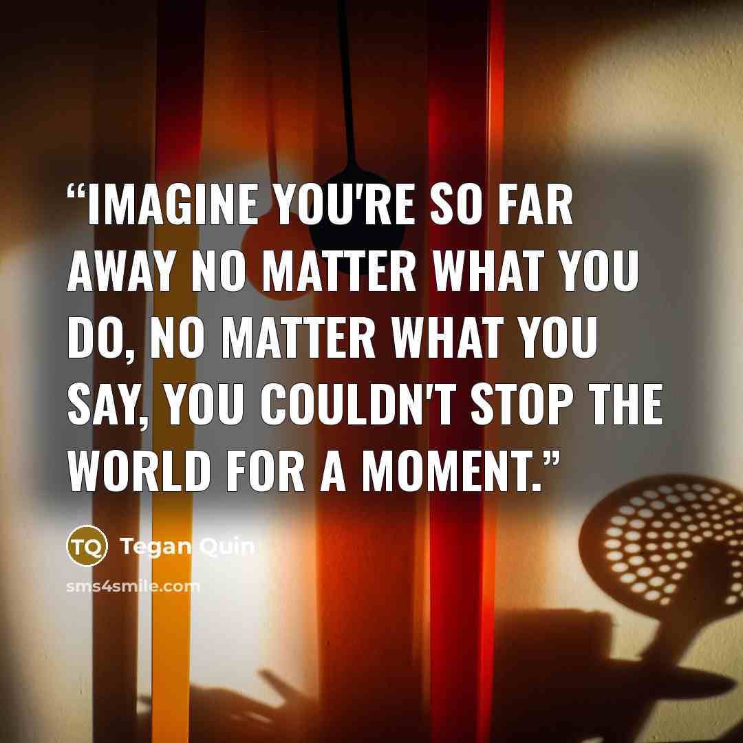 “Imagine you're so far away no matter what you do, no matter what you say, you couldn't stop the world for a moment.” quote by Tegan Quin
