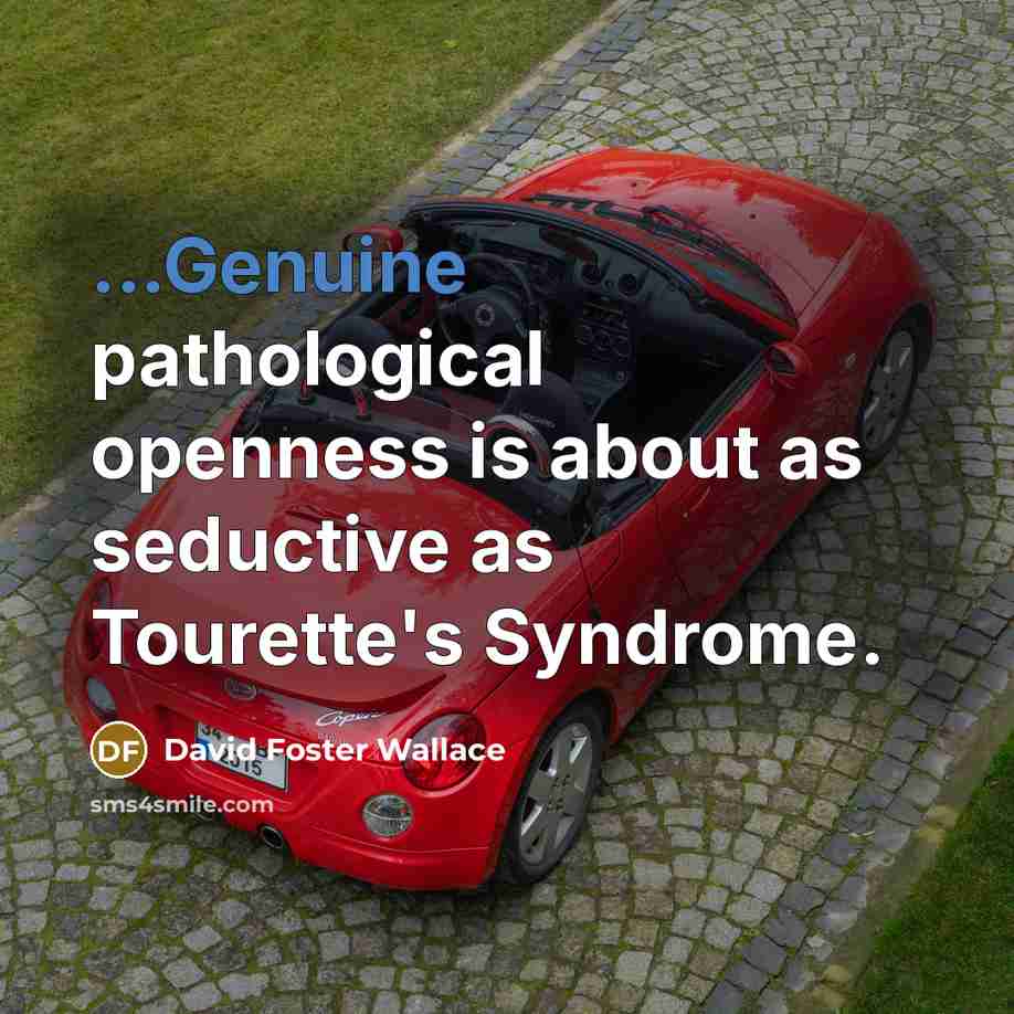 “...Genuine pathological openness is about as seductive as Tourette's Syndrome.…” quote by David Foster Wallace
