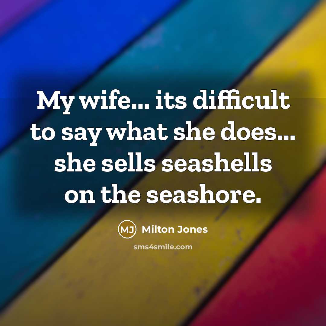 “My wife... its difficult to say what she does... she…” quote by Milton Jones
