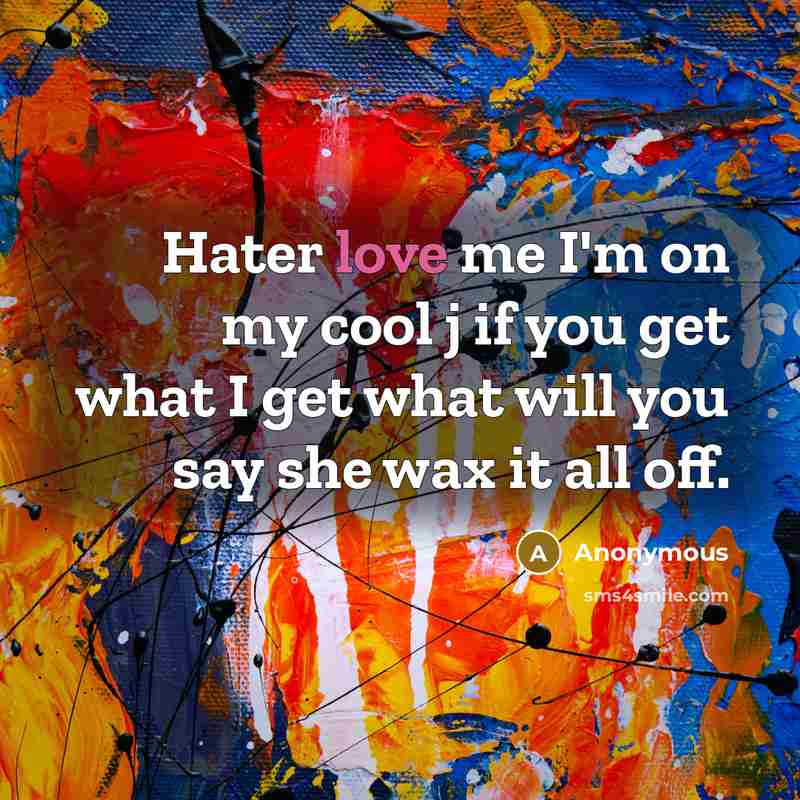 “Hater love me I'm on my cool j if you get what I get what will you say she wax it all off.” quote by Anonymous