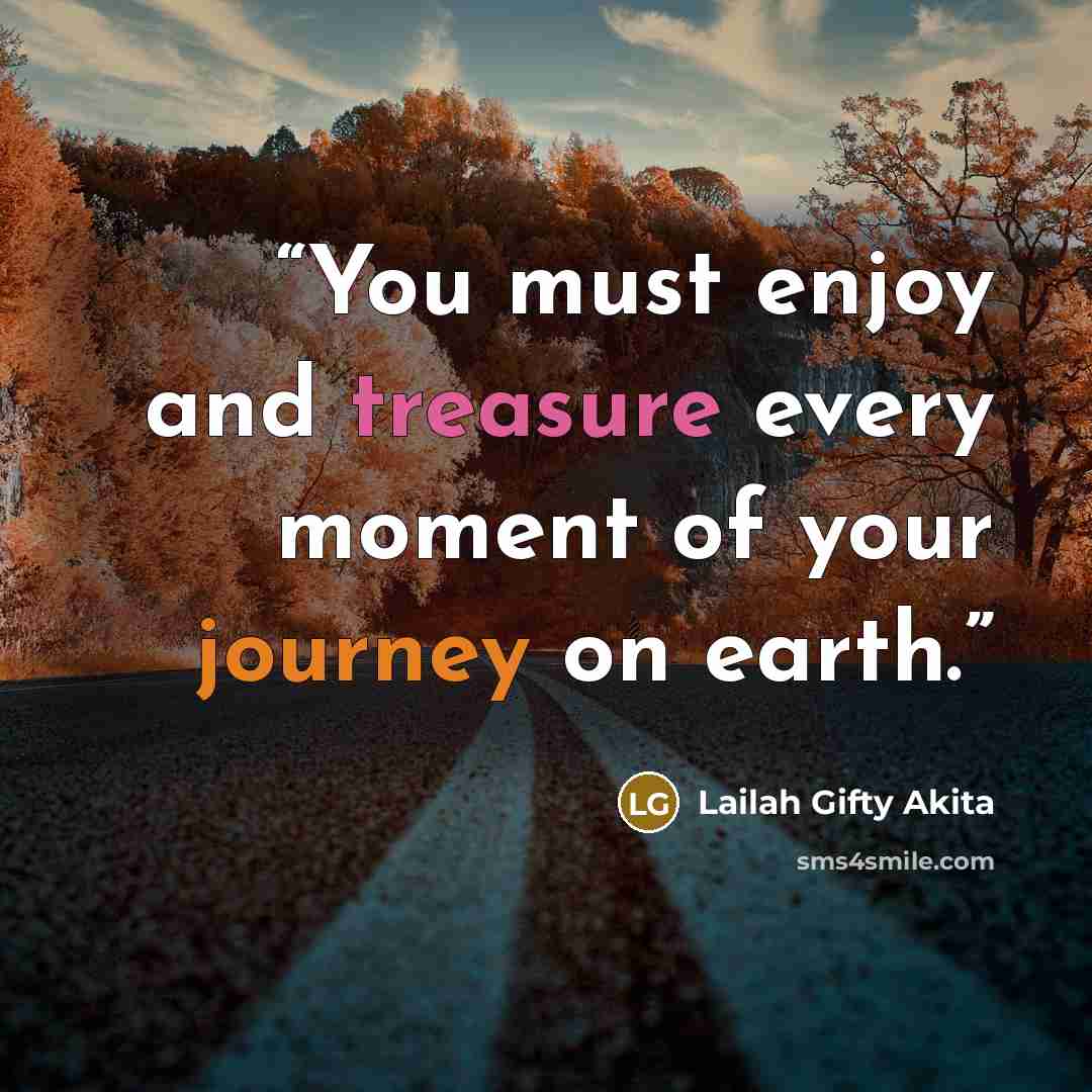 “You must enjoy and treasure every moment of your journey on earth.” quote by Lailah Gifty Akita