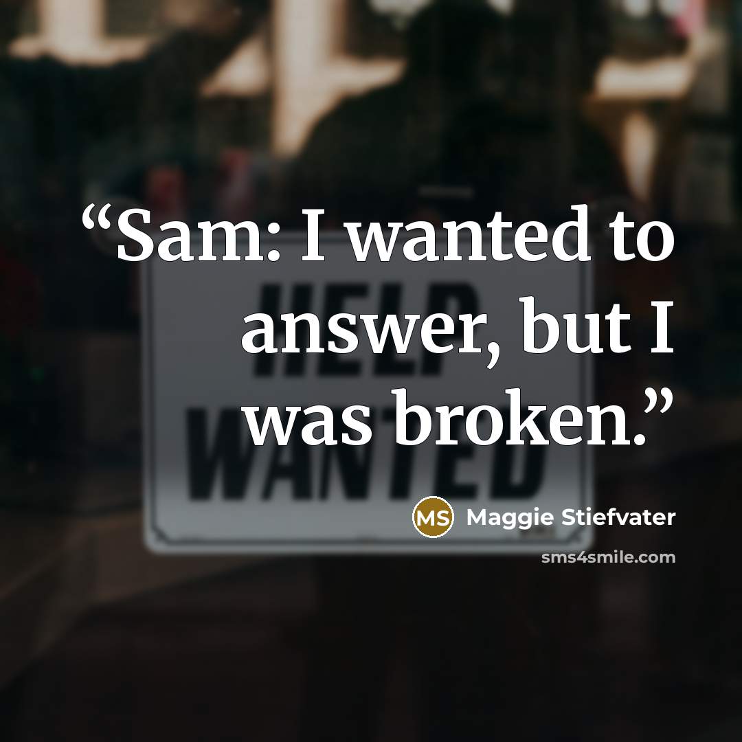 “Sam: I wanted to answer, but I was broken.” quote by Maggie Stiefvater