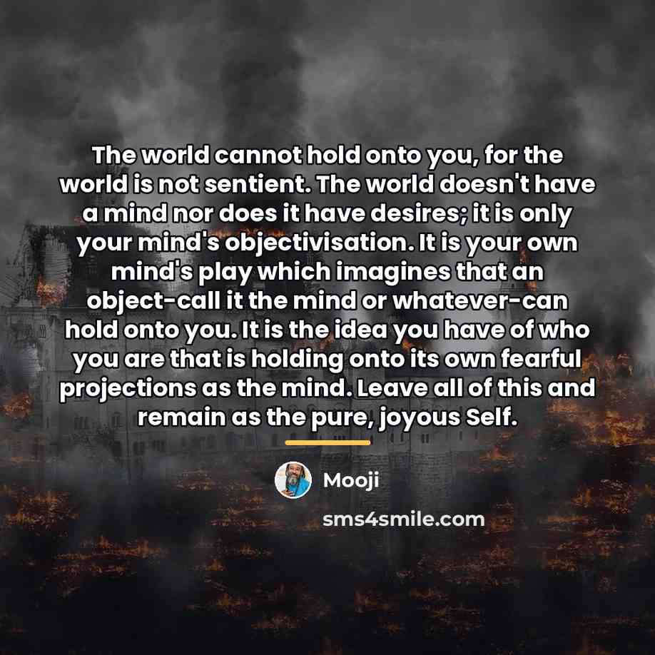 “The world cannot hold onto you, for the world is…” quote by Mooji