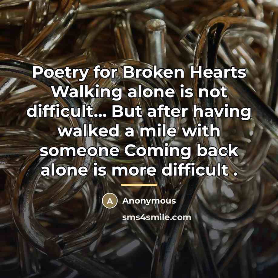 “Poetry for Broken Hearts Walking alone is not difficult... But…” quote by Anonymous