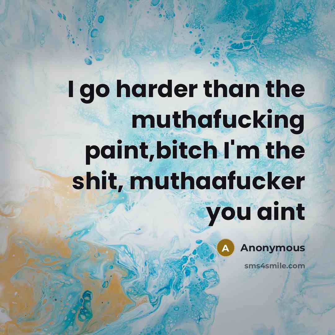 “I go harder than the muthafucking paint,bitch I'm the shit, muthaafucker you aint” quote by Anonymous