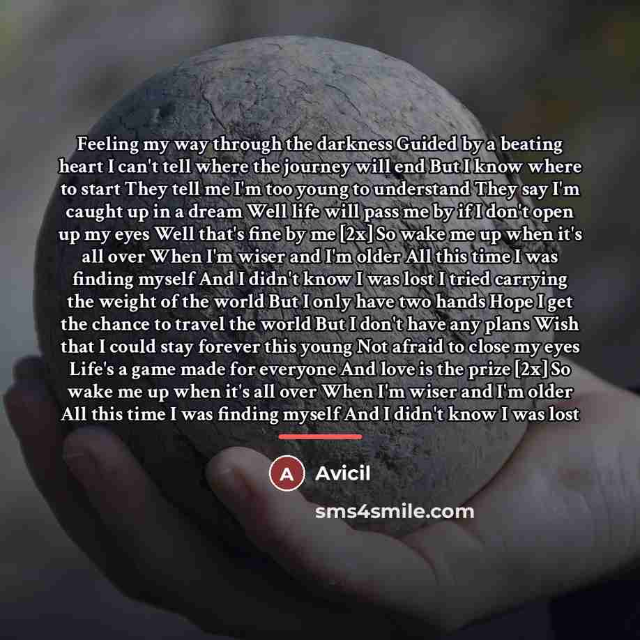 “Feeling my way through the darkness Guided by a beating…” quote by Avicil