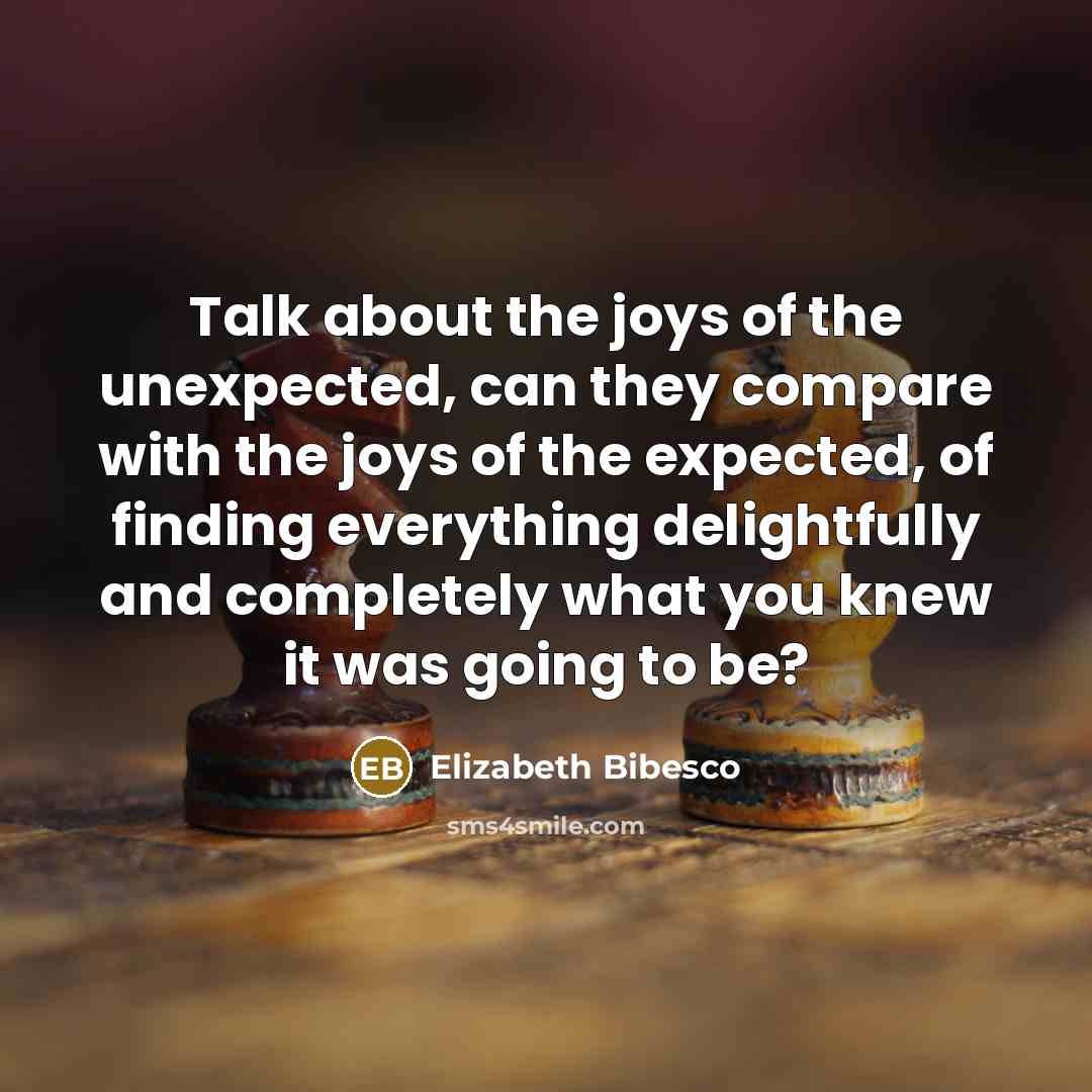 “Talk about the joys of the unexpected, can they compare…” quote by Elizabeth Bibesco