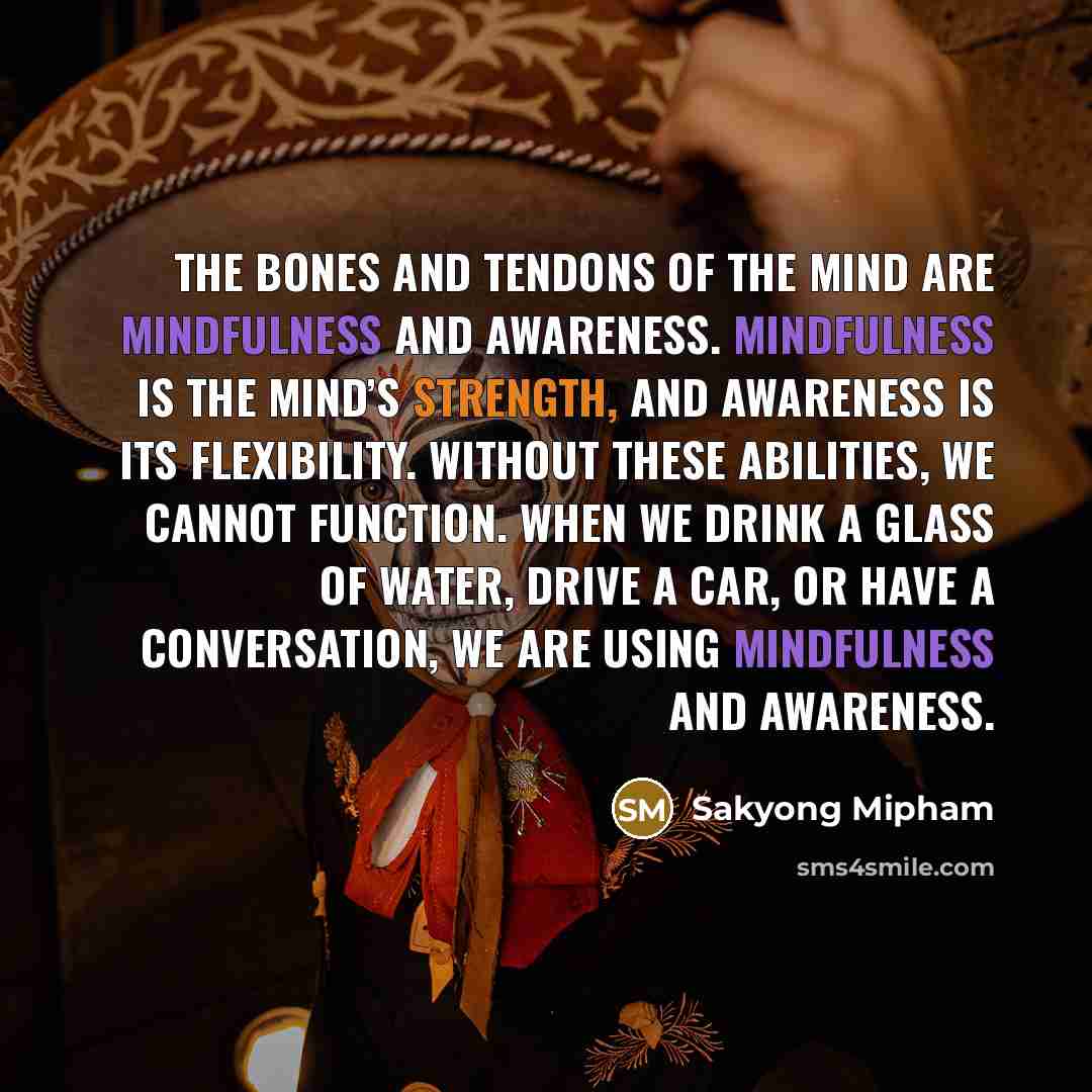“The bones and tendons of the mind are mindfulness and…” quote by Sakyong Mipham