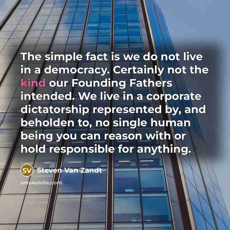 “The simple fact is we do not live in a…” quote by Steven Van Zandt