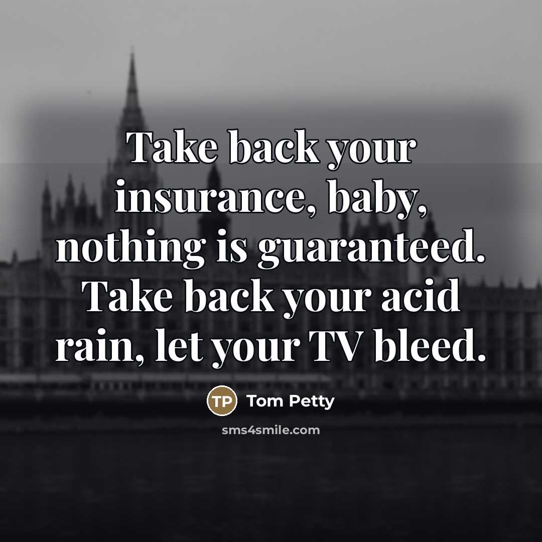 “Take back your insurance, baby, nothing is guaranteed. Take back…” quote by Tom Petty