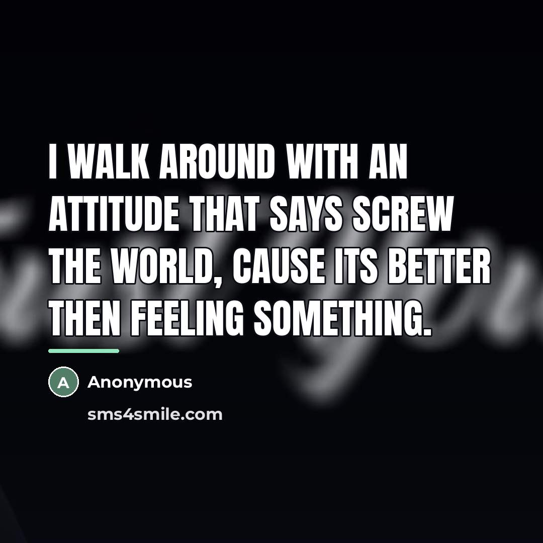 “I walk around with an attitude that says screw the…” quote by Anonymous