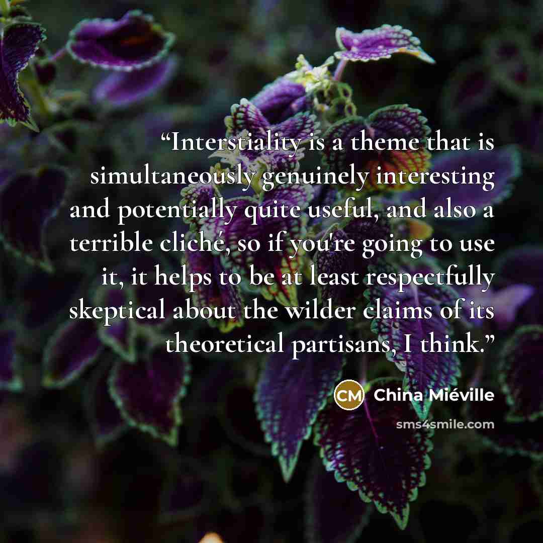 “Interstiality is a theme that is simultaneously genuinely interesting and potentially quite useful, and also a terrible cliché, so if you're going to use it, it helps to be at least respectfully skeptical about the wilder claims of its theoretical partisans, I think.” quote by China Miéville