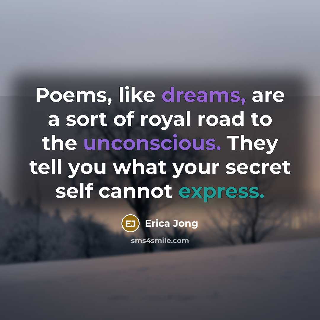 “Poems, like dreams, are a sort of royal road to…” quote by Erica Jong