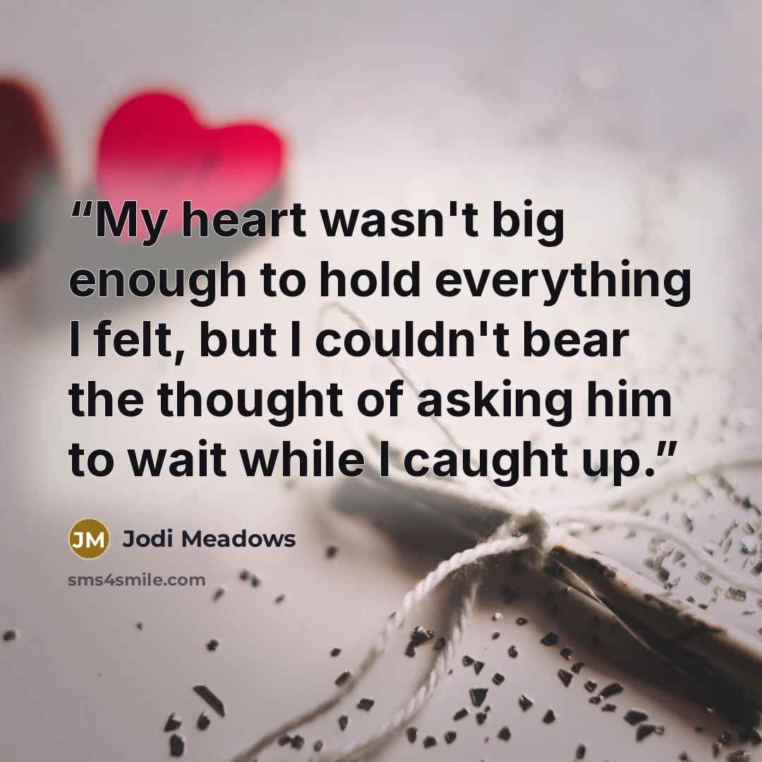 “My heart wasn't big enough to hold everything I felt, but I couldn't bear the thought of asking him to wait while I caught up.” quote by Jodi Meadows