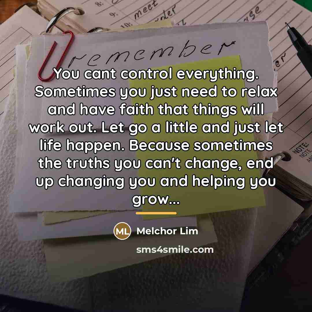 “You cant control everything. Sometimes you just need to relax…” quote by Melchor Lim