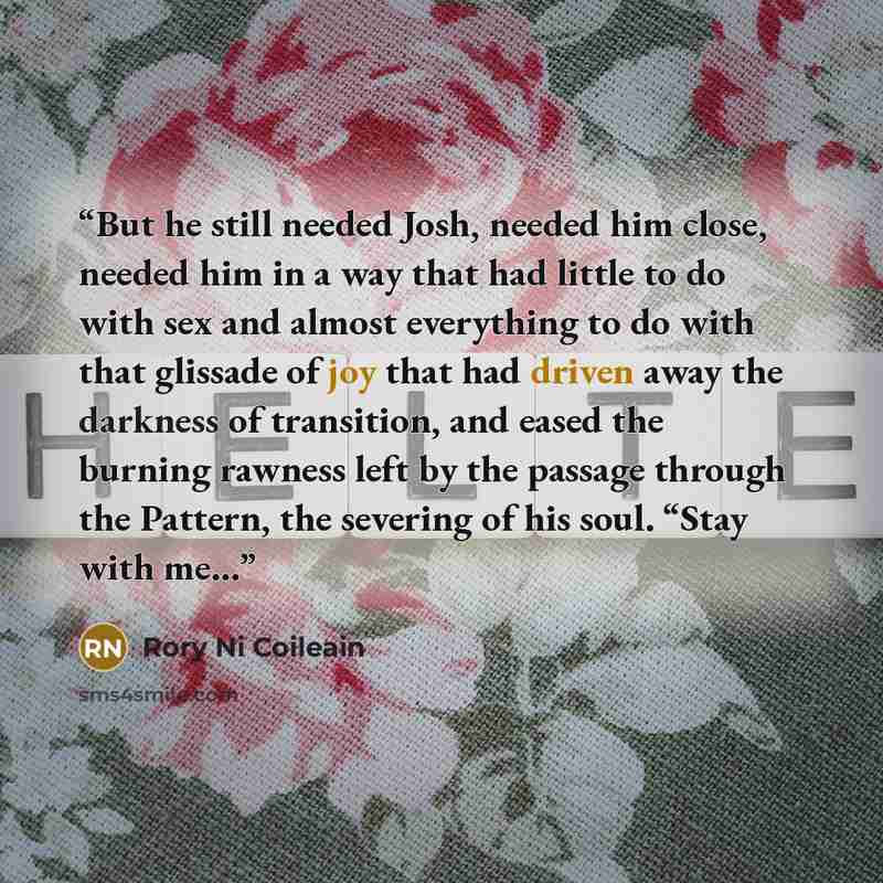 “But he still needed Josh, needed him close, needed him in a way that had little to do with sex and almost everything to do with that glissade of joy that had driven away the darkness of transition, and eased the burning rawness left by the passage through the Pattern, the severing of his soul…” quote by Rory Ni Coileain