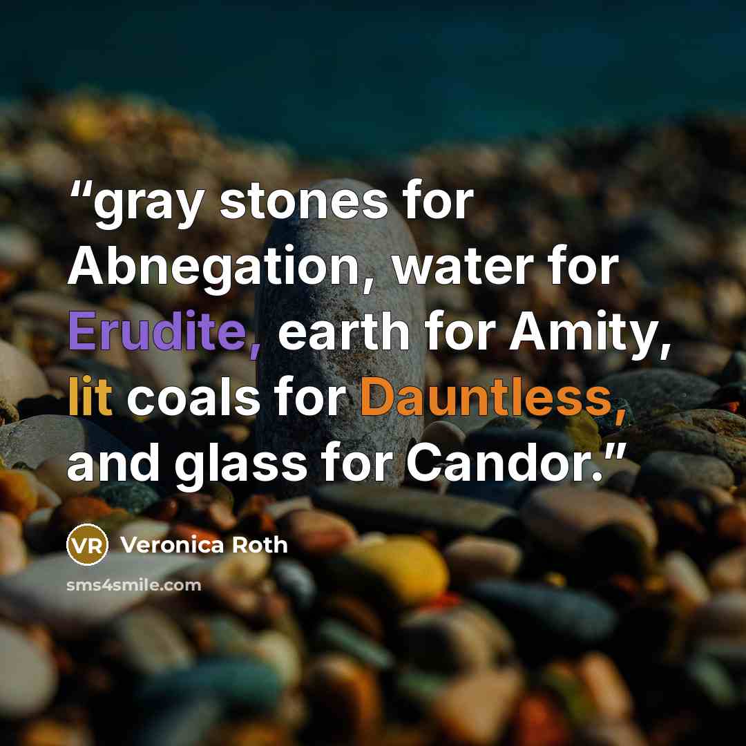 “gray stones for Abnegation, water for Erudite, earth for Amity, lit coals for Dauntless, and glass for Candor.” quote by Veronica Roth