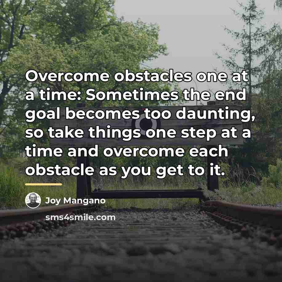 “Overcome obstacles one at a time: Sometimes the end goal…” quote by Joy Mangano
