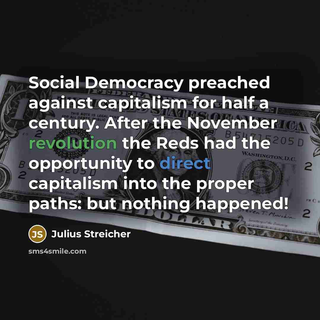 “Social Democracy preached against capitalism for half a century. After…” quote by Julius Streicher