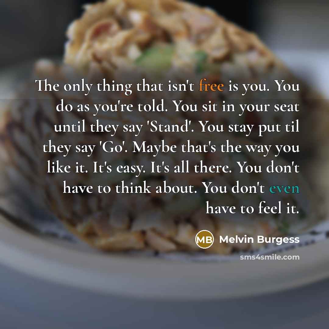 “The only thing that isn't free is you. You do…” quote by Melvin Burgess