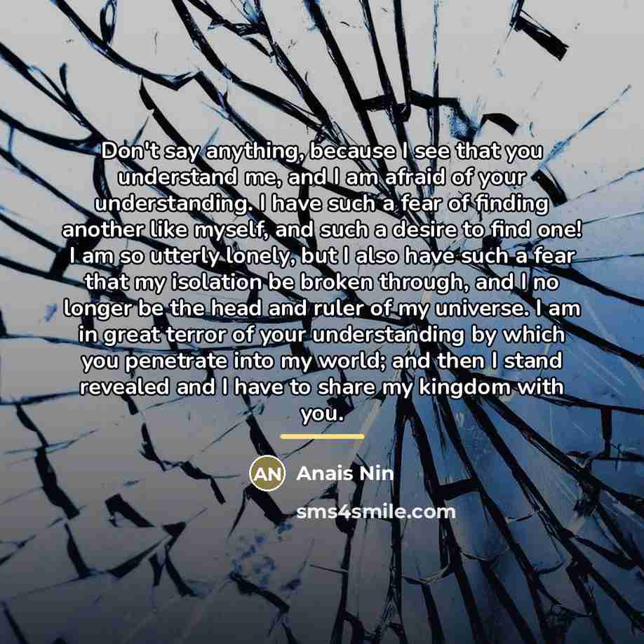 “Don't say anything, because I see that you understand me,…” quote by Anais Nin