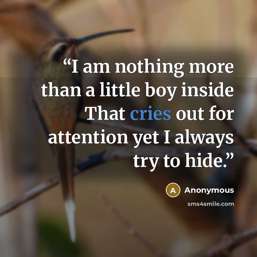 “I am nothing more than a little boy inside That cries out for attention yet I always try to hide.” quote by Anonymous