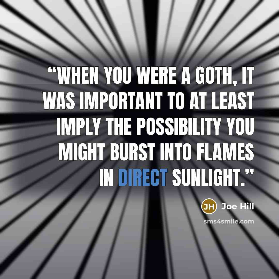 “When you were a Goth, it was important to at least imply the possibility you might burst into flames in direct sunlight.” quote by Joe Hill