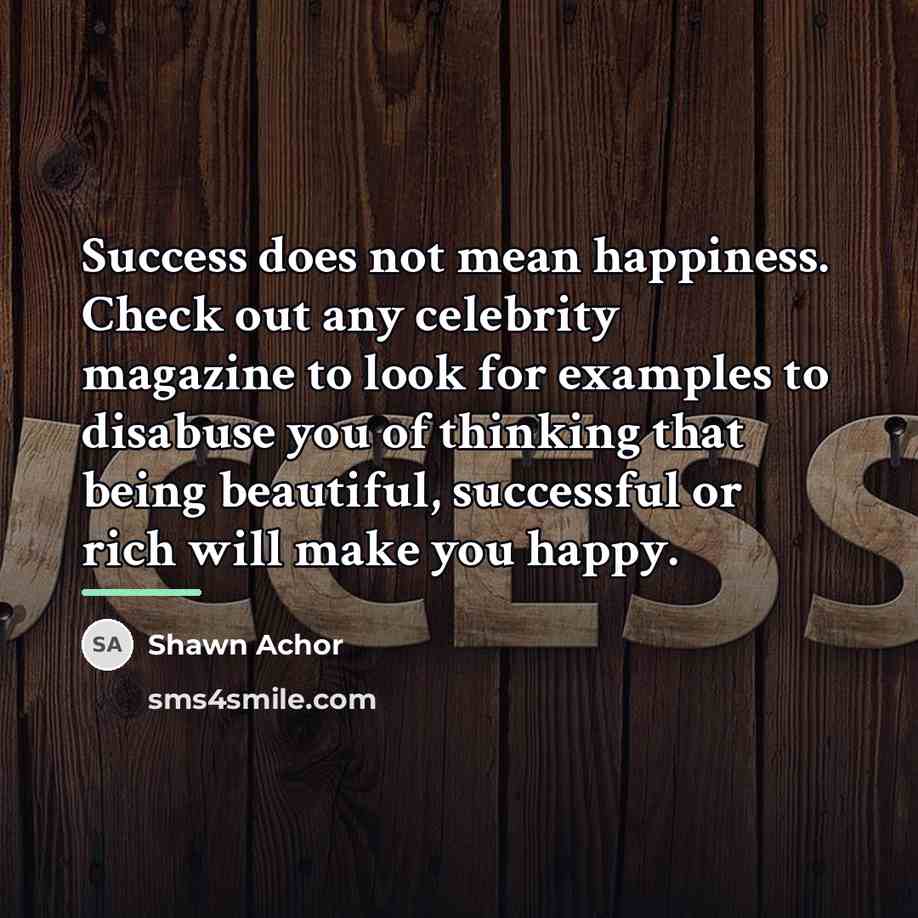 “Success does not mean happiness. Check out any celebrity magazine…” quote by Shawn Achor