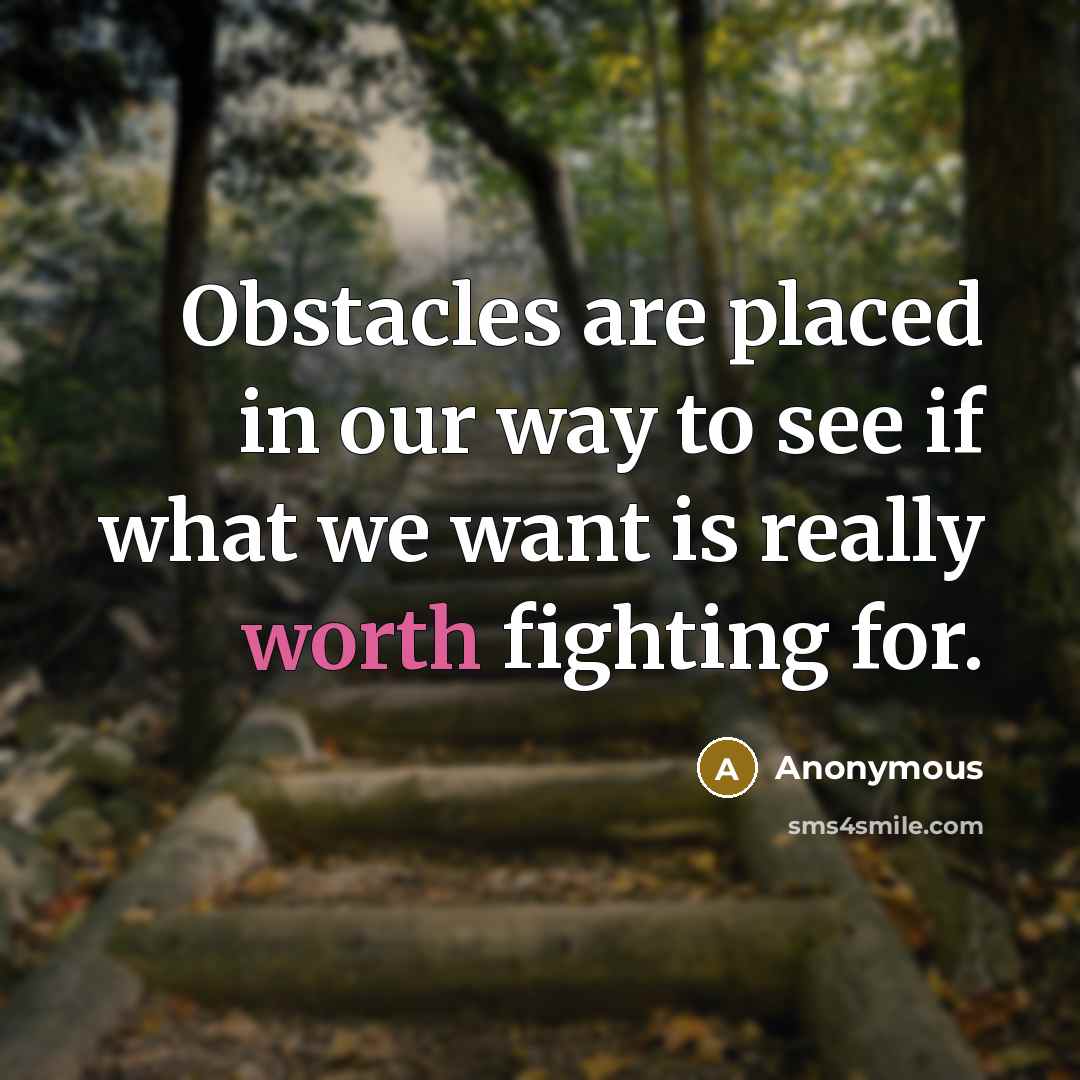“Obstacles are placed in our way to see if what…” quote by Anonymous