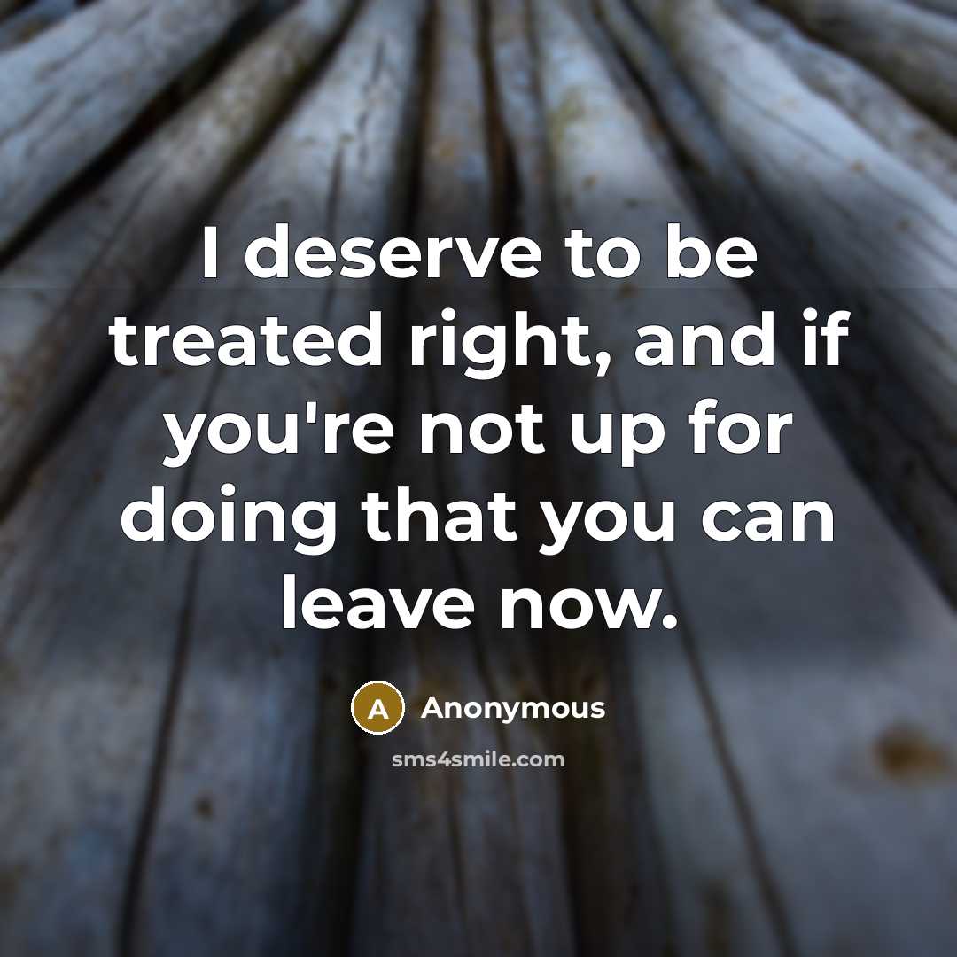 “I deserve to be treated right, and if you're not up for doing that you can leave now.” quote by Anonymous