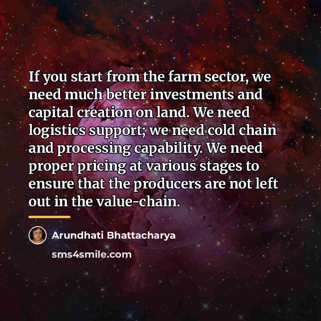 “If you start from the farm sector, we need much…” quote by Arundhati Bhattacharya