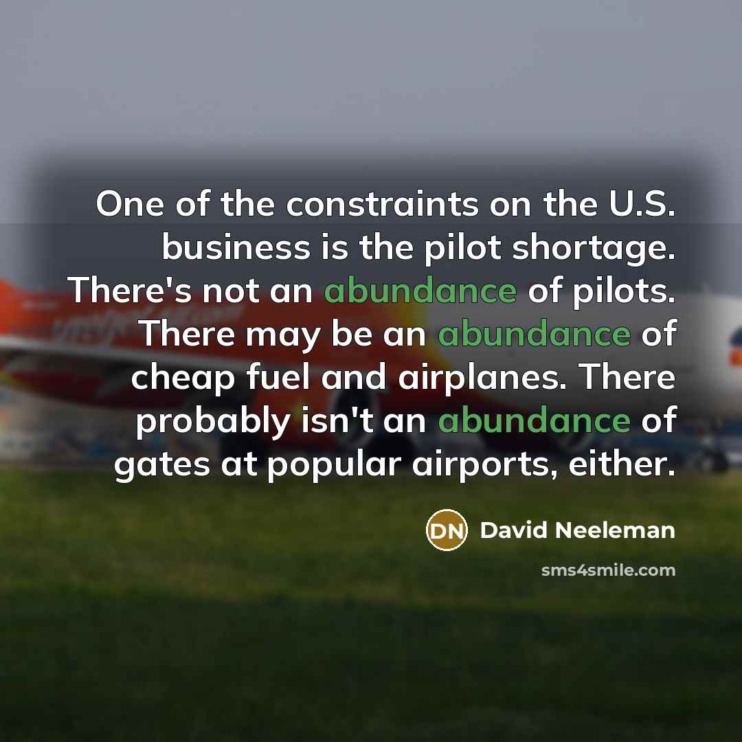“One of the constraints on the U.S. business is the…” quote by David Neeleman