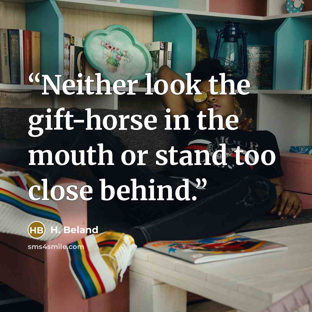 “Neither look the gift-horse in the mouth or stand too close behind.” quote by H. Beland