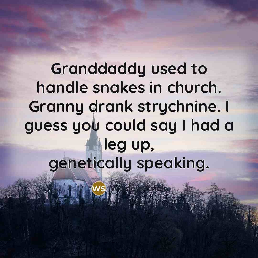 “Granddaddy used to handle snakes in church. Granny drank strychnine.…” quote by Wesley Strick