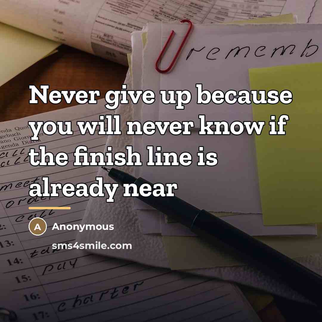“Never give up because you will never know if the…” quote by Anonymous