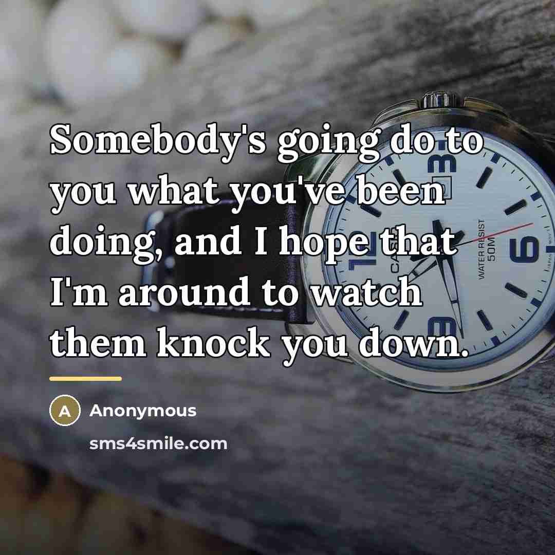 “Somebody's going do to you what you've been doing, and I hope that I'm around to watch them knock you down.” quote by Anonymous