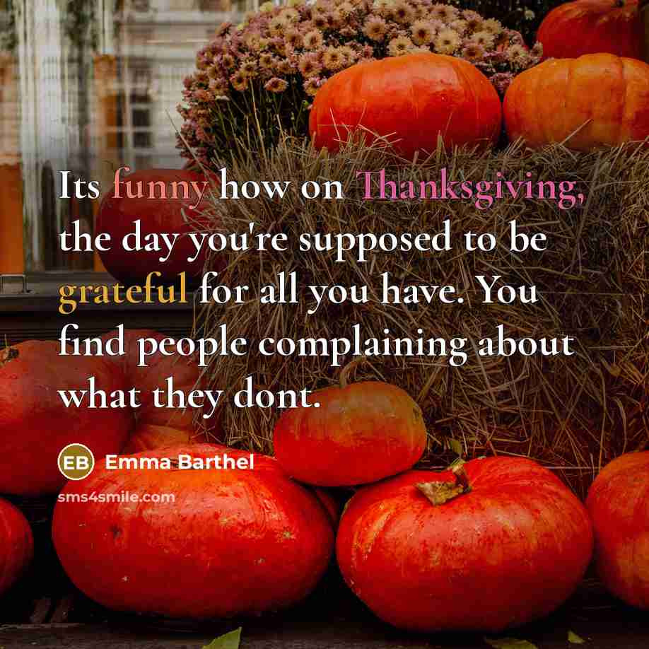 “Its funny how on Thanksgiving, the day you're supposed to be grateful for all you have. You find people complaining about what they dont.” quote by Emma Barthel