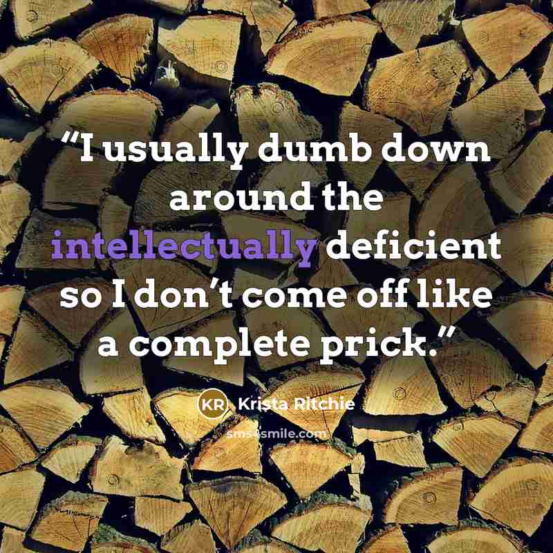 “I usually dumb down around the intellectually deficient so I don’t come off like a complete prick.” quote by Krista Ritchie
