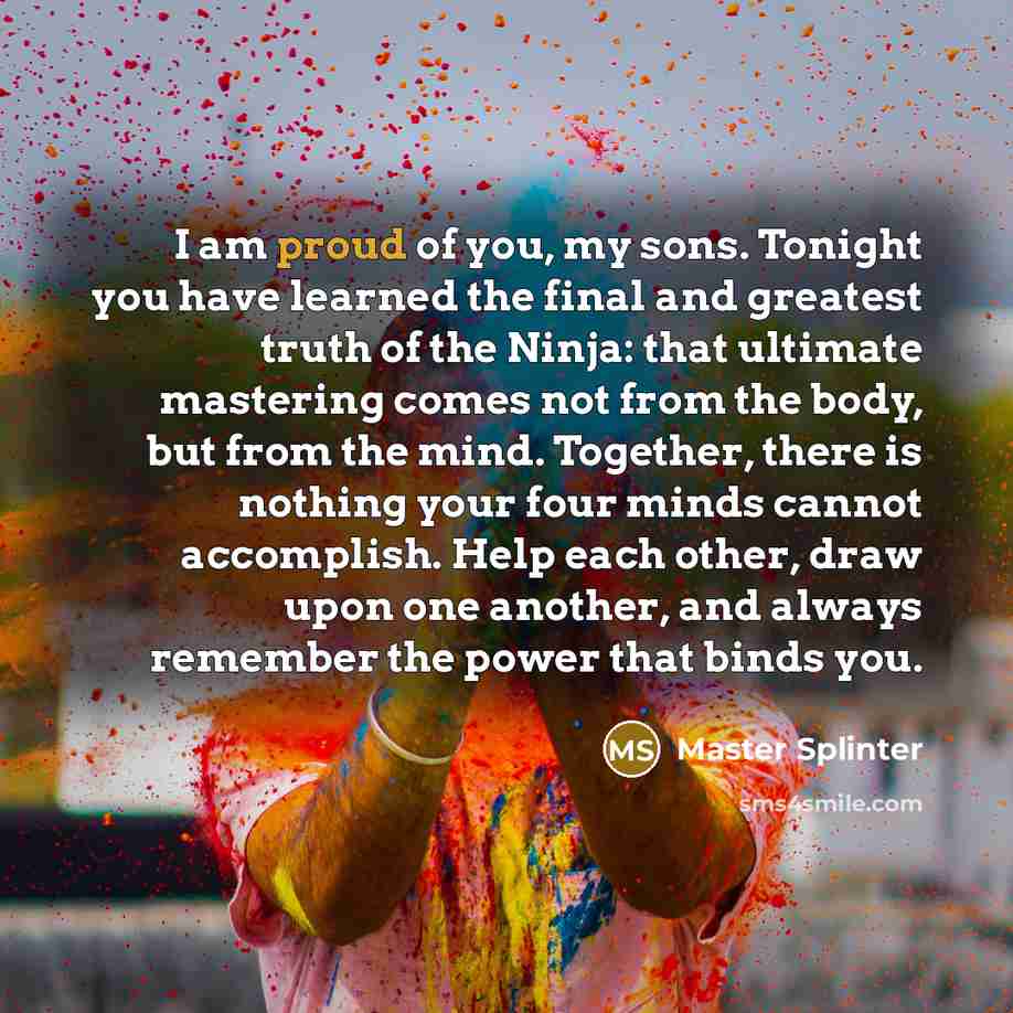“I am proud of you, my sons. Tonight you have…” quote by Master Splinter