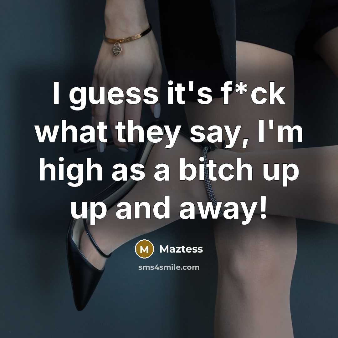 “I guess it's f*ck what they say, I'm high as a bitch up up and away!” quote by Maztess