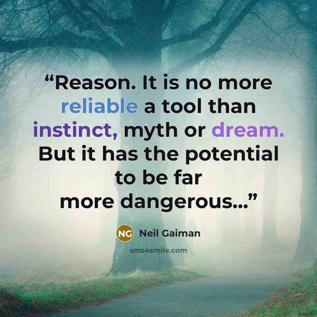 “Reason. It is no more reliable a tool than instinct, myth or dream. But it has the potential to be far more dangerous...” quote by Neil Gaiman