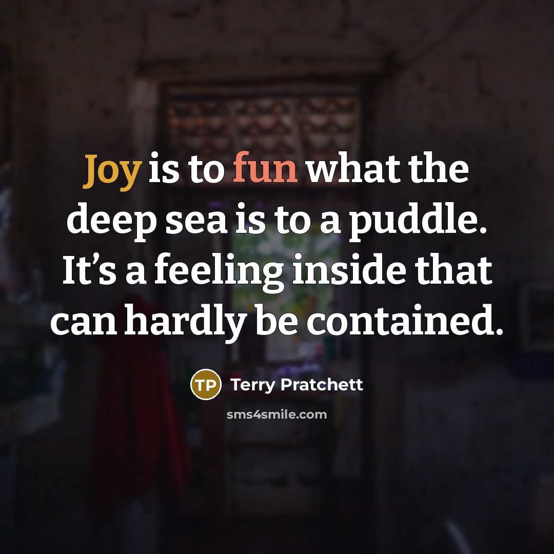 “Joy is to fun what the deep sea is to a puddle. It’s a feeling inside that can hardly be contained.” quote by Terry Pratchett