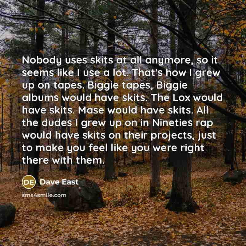 “Nobody uses skits at all anymore, so it seems like…” quote by Dave East